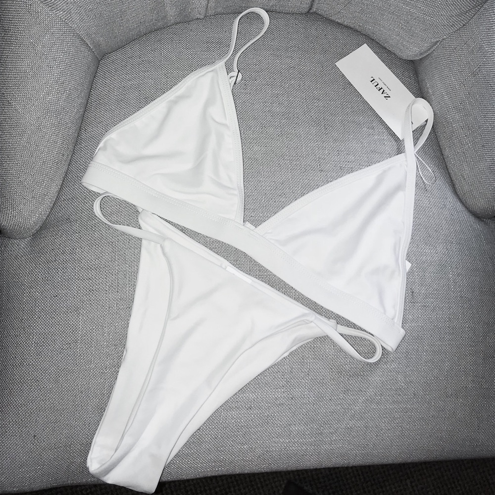 Zaful - White cami plunge bikini set